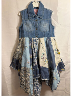 Girls Cutey Couture Dress 4T Denim Floral Patchwork Handkerchief Hem Prairie NWT
